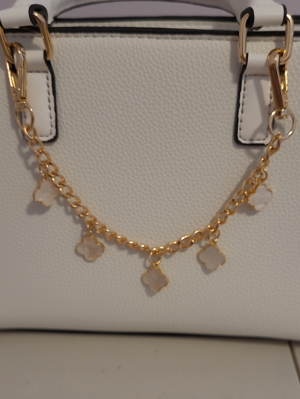 Gold Chain White Clover Handbag Charm